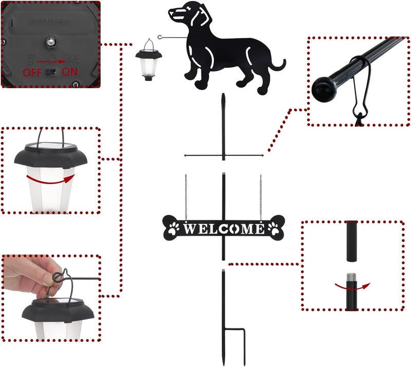 BAYN Solar Dachshund Silhouette Dog Breed Welcome Sign with a Lantern Outdoor Decorative Garden Stakes for Yard, Lawn, Patio, Pathway - Image 4